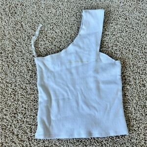 Bassike White One-Shoulder Tank Top